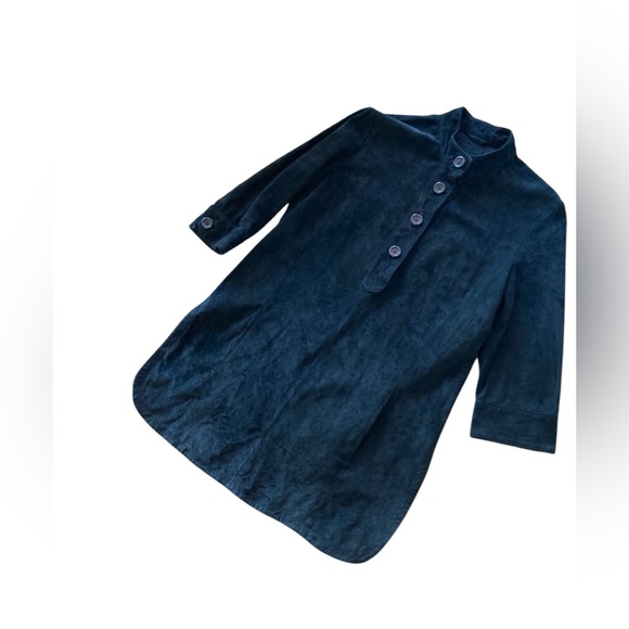 Tristan Black Suede Leather Button Down Jacket / Dress / Tunic / Shirt - Size L - Picture 3 of 12